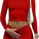 KIFOVEN Women's 2 Pcs Outfits Crew Neck Long Sleeve Crop Top and Bodycon Mini Skirt Set,   Size S