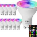 FTL GU10 LED Color Changing Light Bulb with Remote Control, RGB Dimmable Colored Light Bulbs 5W 40W Equivalent, 2700K-6000K 30 Colors, Timer, Spotlight Bulb for Track Recessed Lighting 10-Pack