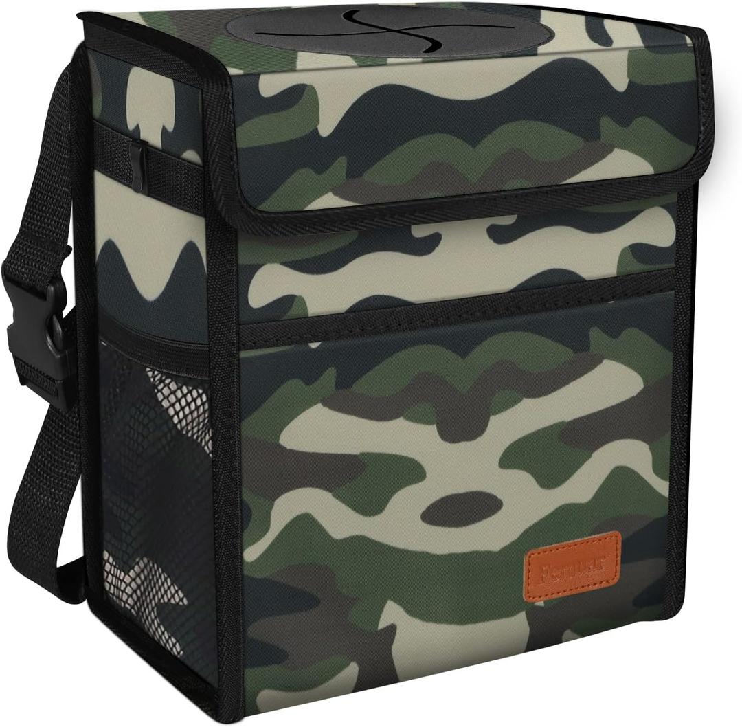 Car Trash Can Leak Proof Car Trash Bag Waterproof Car Garbage Can with Lid for SUV Front Seat Multipurpose Car Hanging for Headrest Collapsible and Portable with Storage Mesh Pocket Camouflage (2.25 Gallons)