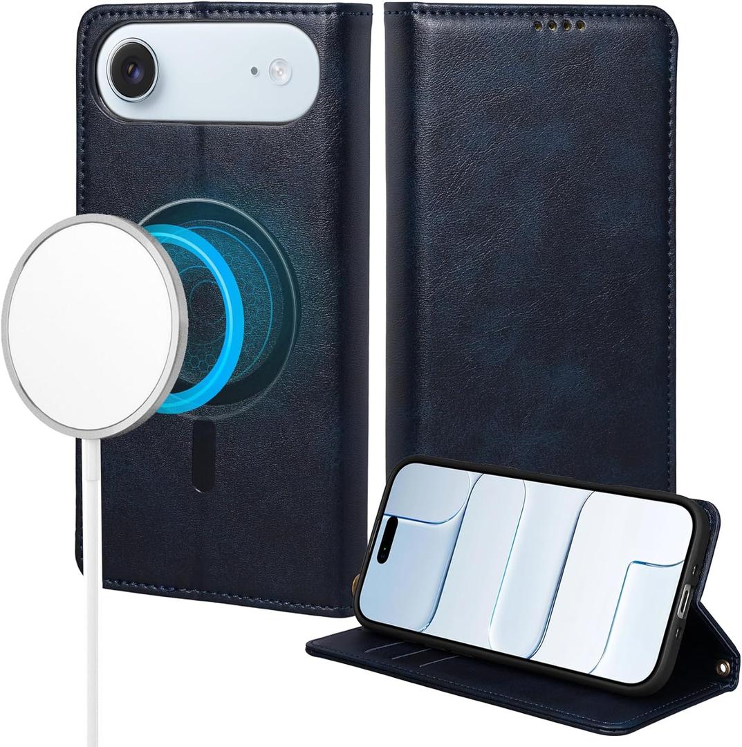 2 x Rssviss for iPhone Air Wallet Case, Flip Folio Case Compatible with Magsafe, RFID Blocking Card Holder Kickstand, Shockproof iPhone Cover Men Women for iPhone Air 6.5" Dark Blue