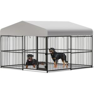 Large Outdoor Dog Kennel with Waterproof Cover, Large Dog House with Feeding Doors, Heavy Duty Dog Enclosures for Garden Backyard Courtyard（10×10×7FT）