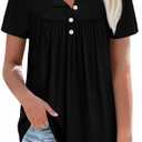 WIHOLL Womens Summer Tunic Tops Button Down Shirts Short Sleeve T-shirts Beach Vacation Clothes Spring 2XL