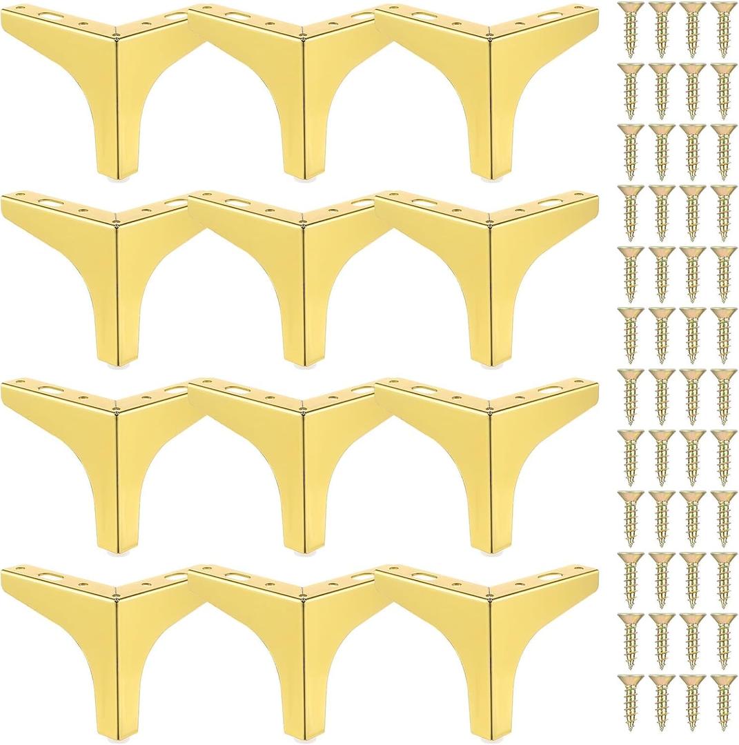 12 Pieces Metal Furniture Legs Modern Style Triangle Dresser Legs Sofa Feet DIY Replacement Legs for Chairs Table Cabinet Cupboard Sofa Couch Ottoman (Gold, 4 Inch)