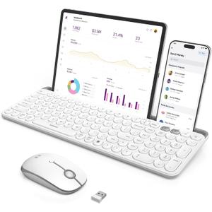 seenda Bluetooth Keyboard and Mouse for iPad, CTU-301 Wireless Multi-Device Connection Bluetooth+2.4G Keyboard Mouse Combo with Tablet Holder for iPad/MacBook/Windows, iOS/Andriod/Phone, White