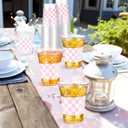 SiliFine 50 Pcs 12 oz Pink Checkered Plastic Cups Clear Disposable Gingham Plaid Party Cups for Racing Theme Birthday Wedding Baby Shower Party Decorations
