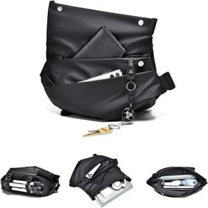 Sling Bag for Men, Fashion Cross-Body Bag Mens Small Travel Backpack with Water Bottle Holder Casual Daypack for Hiking Black