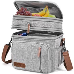MIYCOO Lunch Bag & Lunch Box for Women Men, Double Deck Leakproof Insulated Soft Large Adult Camping Cooler bag for Work, Beach, Picnic, Travel (Grey, 15L) (2 - Gray)