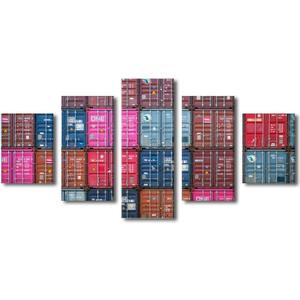 Bathroom Decor Wall Art Shipping Container Wall Paintings 5 Pieces Freight Harbour Logistics Centre Wall Art for Living Room Decor Industrial Port Wall Pictures Framed Ready to Hang (60''Wx 32''H)