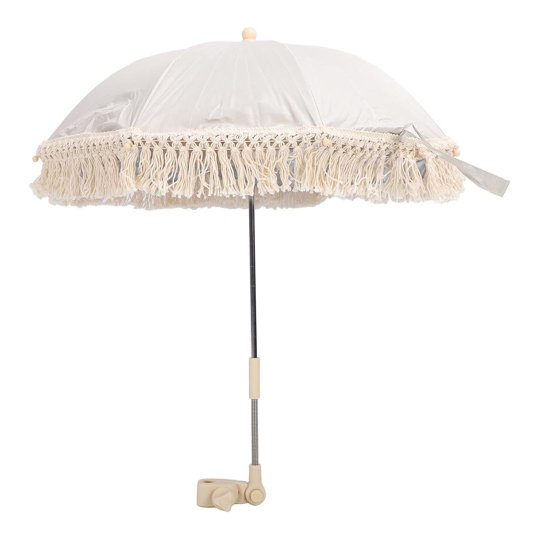 Baby Outdoor Parasols, Baby Stroller Parasol Umbrella with Adjustable Clamp, Toddler Umbrella for Trolley Wheelchair Beach Chair, Outdoor Activities (Beige)
