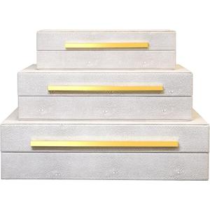 Modern Decorative Box Faux Shagreen Leather, Decorative Storage Boxes with Lids for Home Decor, Large Multifunctional Storage Jewelry Box Organizer(white 3PCS)