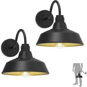 12.4" Barn Light Outdoor Lighting Wall Mount, Farmhouse Outdoor Wall Sconce Vintage Dome Gooseneck Barn Light for Porch Garage Patio, Waterproof Rustproof, 2-Pack
