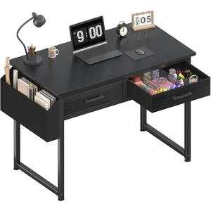 DLisiting Small Desk with Fabric Drawers for Bedroom, 32 Inch Gaming Desk with 2 Drawers for Small Space, Study Writing Table PC Desks, Black (31.5")