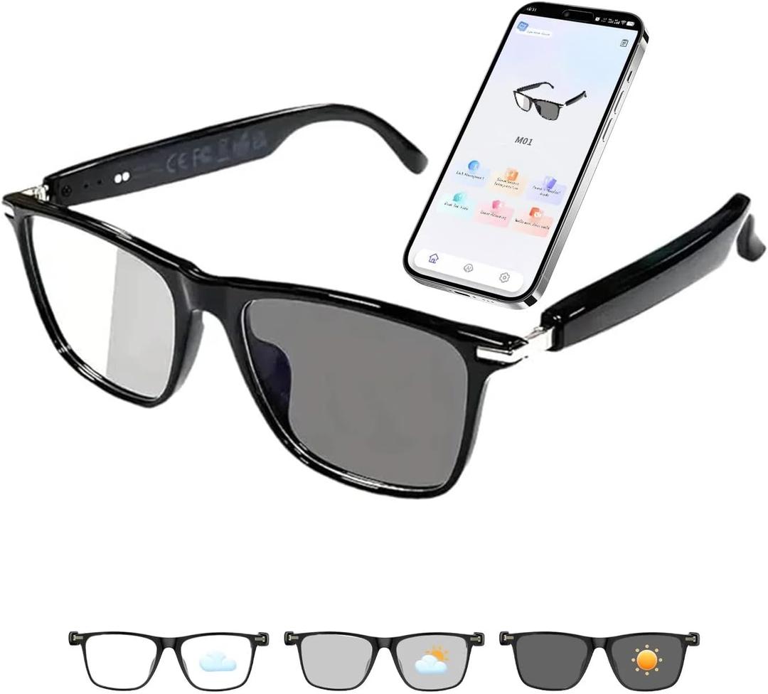 AI Smart Glasses with Chat GPT, Support 160+ Languages, Real-Time Translation via APP, Bluetooth Glasses for Men Women, Photochromic Lenses, Translation Glasses for Travel Meeting Trade (M01-AI-Black)