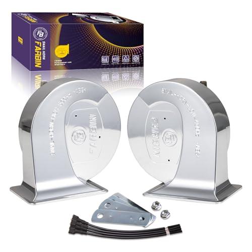 FARBIN Car Horn for Truck 12V Motorcycle Horn Chrome Electric Snail Horns Waterproof Train Horns High Low Tone for Car Motorcycle Truck SUV (Silver)