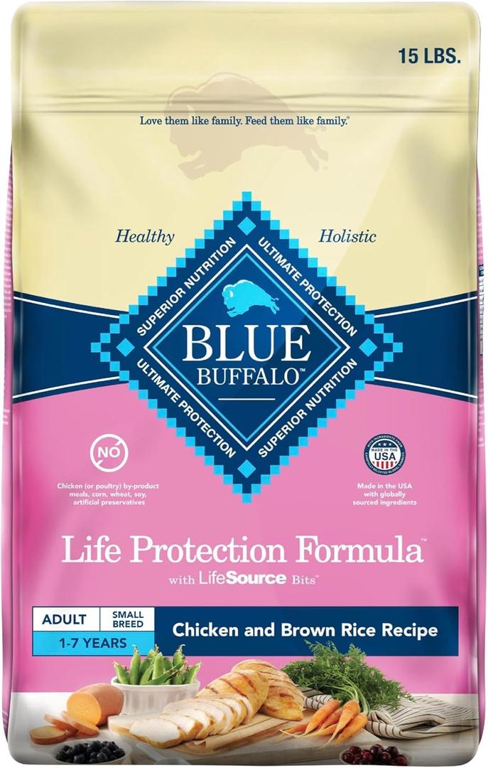 Blue Buffalo Life Protection Formula Adult Small Breed Dry Dog Food, Supports High Energy Needs, Made with Natural Ingredients, Chicken & Brown Rice Recipe, 15-lb Bag