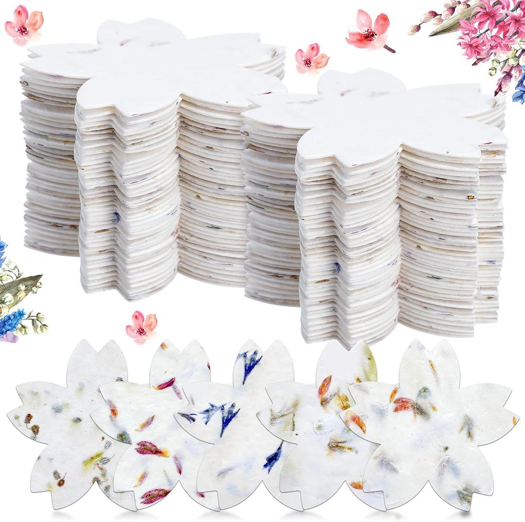 50 Pcs Handmade Seed Paper Plantable Wildflower Seed Paper Recycled Flower Petals Tags Wedding Favors for Guests Craft Gifts Cards for Envelope Birthday Party, 5 Styles (Flower Shape)