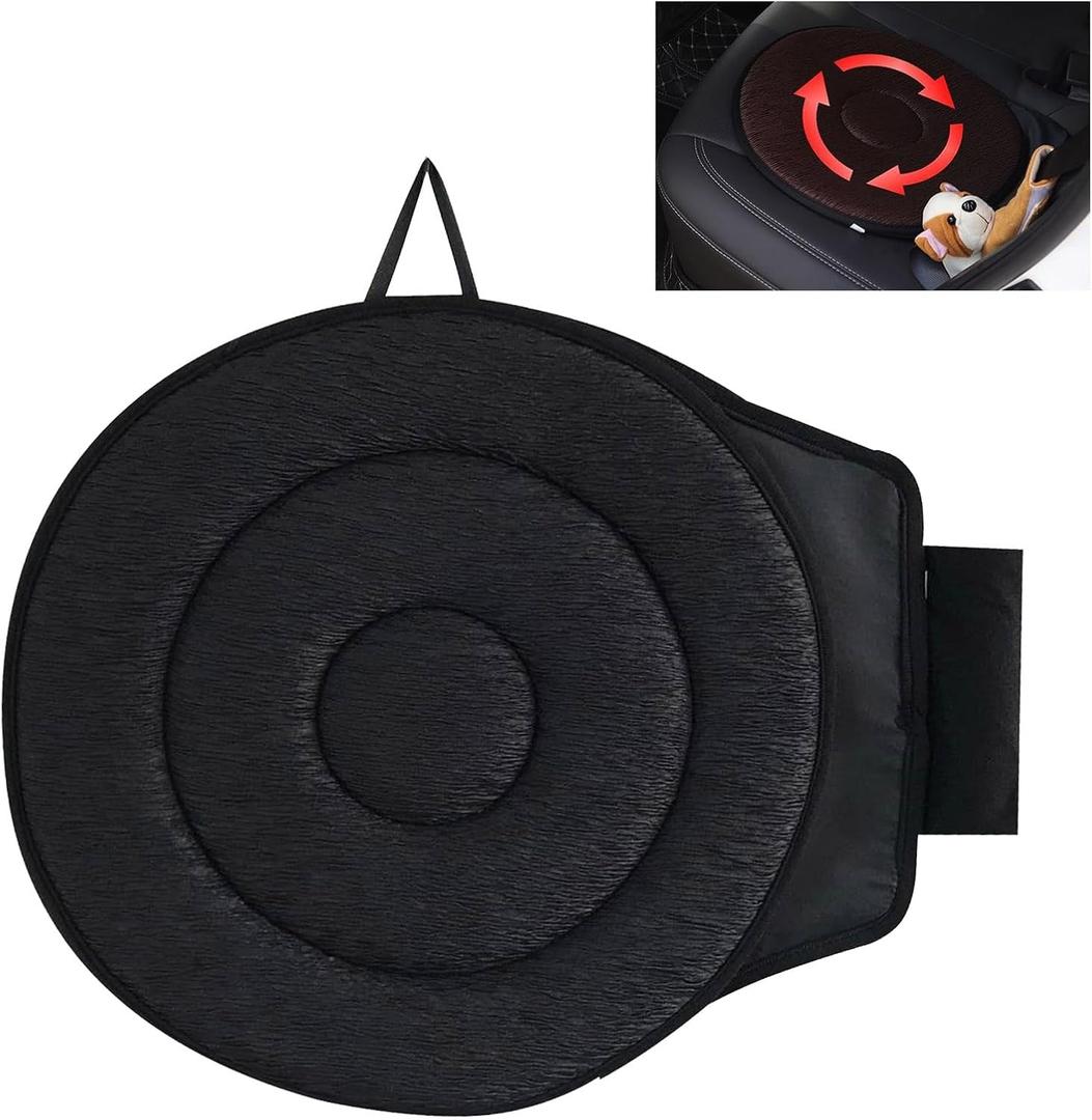 360 Rotating Seat Cushion for Car,Swivel Car Seat for Car for Elderly Support, Non Slip, Memory Foam, Ergonomic Design (Black)