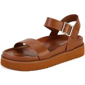 Yavero Women's Platform Sandals Open Toe Summer Sandals Comfortable Flatform Wedge Sandals 7.5 Brown
