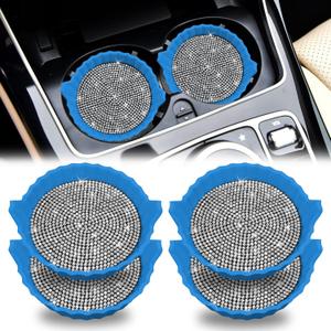 7 x Bling Car Cup Holder Coaster,Non-Slip Sparkly Crystal Rhinestone Car Cup Holder Coasters,Non-Slip Durable Car Coasters,Universal Car Cup Holder Insert(Dark Blue Whole Rhinestone, 4 Pack)