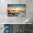 Artitude Beach Sunset Wall Art Canvas: Rocky Wave Picture Bedroom Modern Sea Ocean Landscape Painting Print Living Room Coastal Seaside Scene Photography Artwork for Home Office Decor, 36"L x 24"W