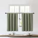 OWENIE Sally Sage Green Blackout Kitchen Curtains 36 Inch Length 2 Panels Set, Half Small Window Rod Pocket Room Darkening Curtains Tiers for Kitchen Bathroom, 2 Pcs Each W40 x L36 Inch, Sage Green