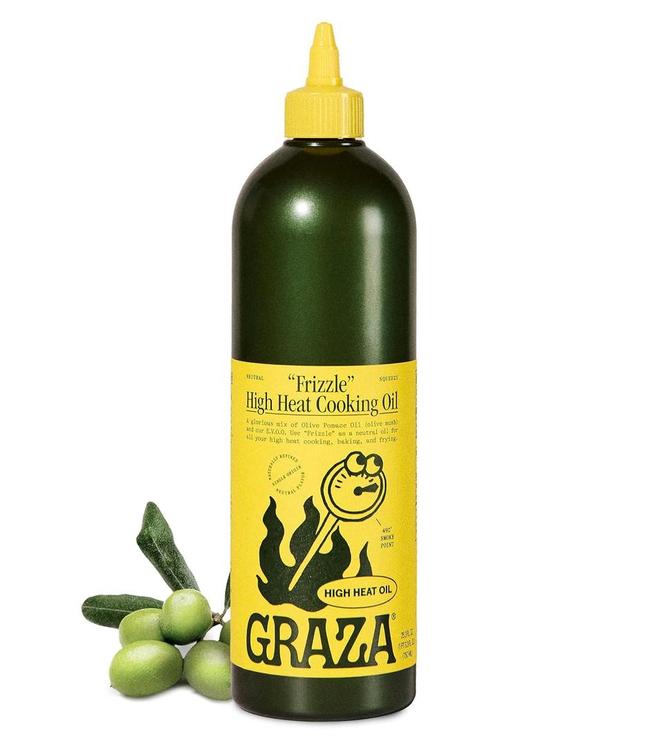 Graza Frizzle High Heat Cooking Oil - High Polyphenol Cooking Oil with a Neutral Flavor in a Squeeze Bottle for Frying, Baking & Grilling - High Smoke Point Oil Made From 100 Olives - 25.3 Fl Oz (750ml), BB Date: 01/24/2027