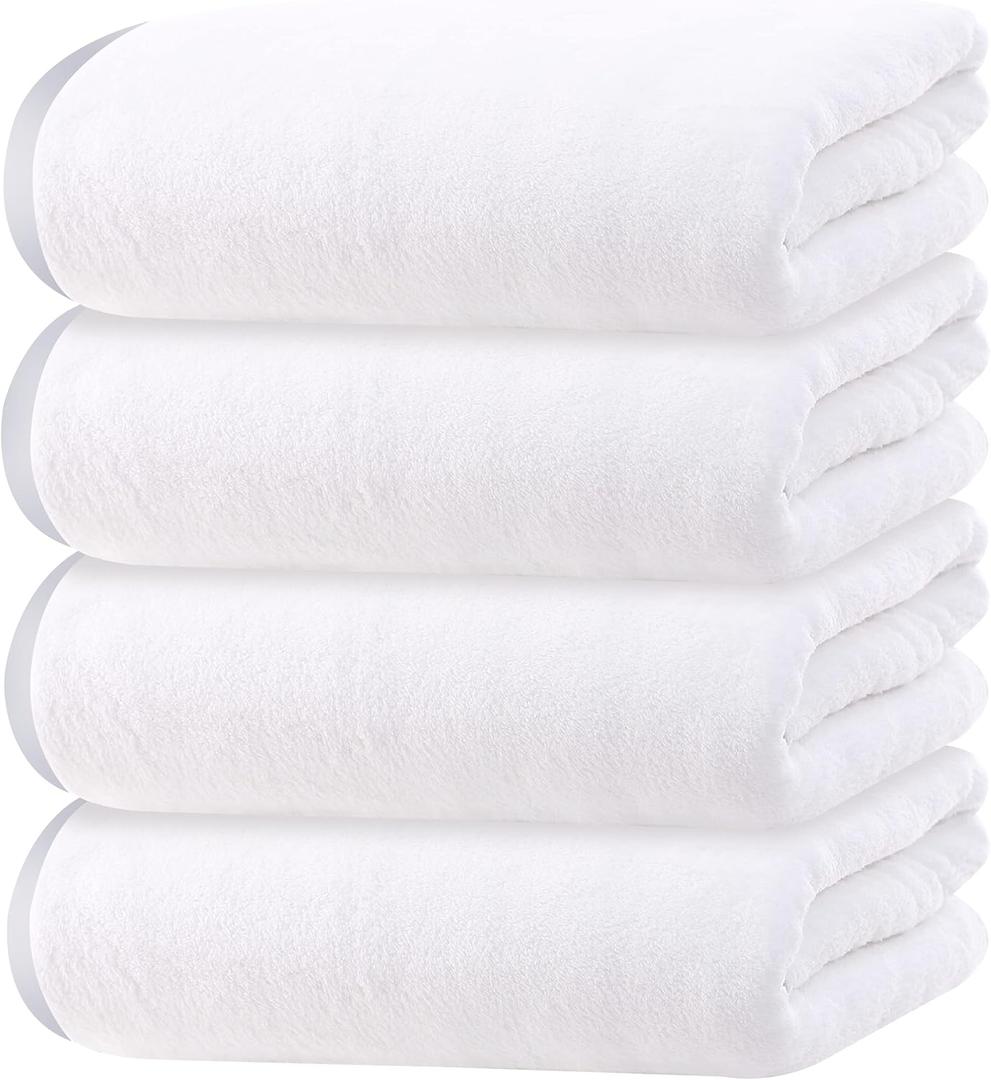 Cosy Family Microfiber 4 Pack Bath Towel Set, Lightweight and Quick Drying, Ultra Soft Highly Absorbent Towels for Bathroom, Gym, Hotel, Beach and Spa (White)