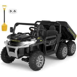 Hetoy 24V 2-Seater Ride On Dump Truck with Parent Remote Control, 4WD 6-Wheel Electric Car for Big Kids, UTV Style Dump Bed & Music Horn, ASTM/CPSIA Certified (Ages 3+) (Black)