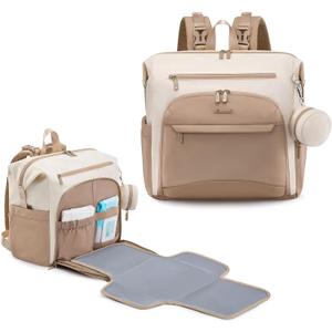 LOVEVOOK Diaper Bag Backpack, Baby Bag with Changing pad, Waterproof Diaper Backpack for Mom Dad, cute Mommy Bag for Boy and Girl, Travel Essential Baby Registry Shower, Beige-Khaki (Medium)