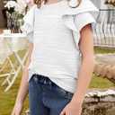 blibean Girls Ruffled Short Sleeve Textured Tops Shirts Size 6-15 Years (White, L)