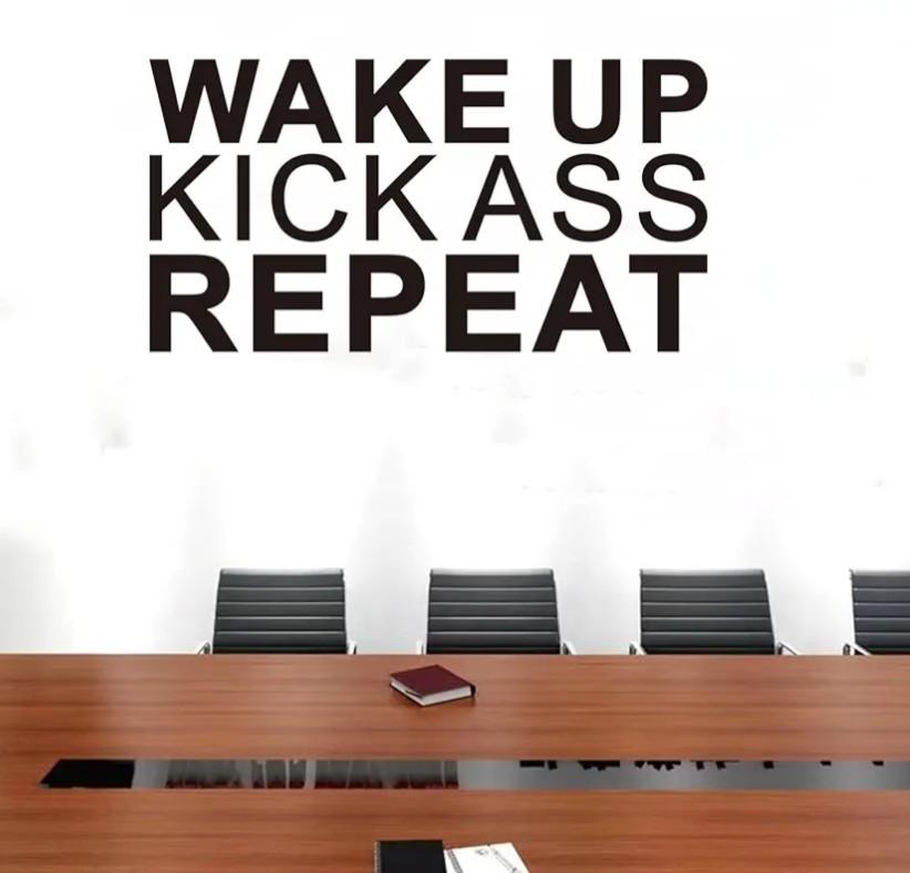 SEATUNE Gym Office Wall Stickers - Inspirational Quotes Motivational Wall Decals - Positive Home Vinyl Art Wall Decor - Wake Up Kick Ass Repeat 28.6"X15"