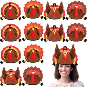 Poen 12 Pcs Turkey Hats - Silly Costume Hats for Thanksgiving, Carnival, Cosplay & Party Favor Supplies, 4 Styles