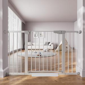 Cumbor 29.751.5" Extra Wide Baby Gate for Stairs, Pressure-Mounted Dog Gates for Doorways & Hallways, Auto-Close Walk-Through, No-Trip Design, Child Proof Safety, Dog/Pet Gate for Indoor Use, Silver