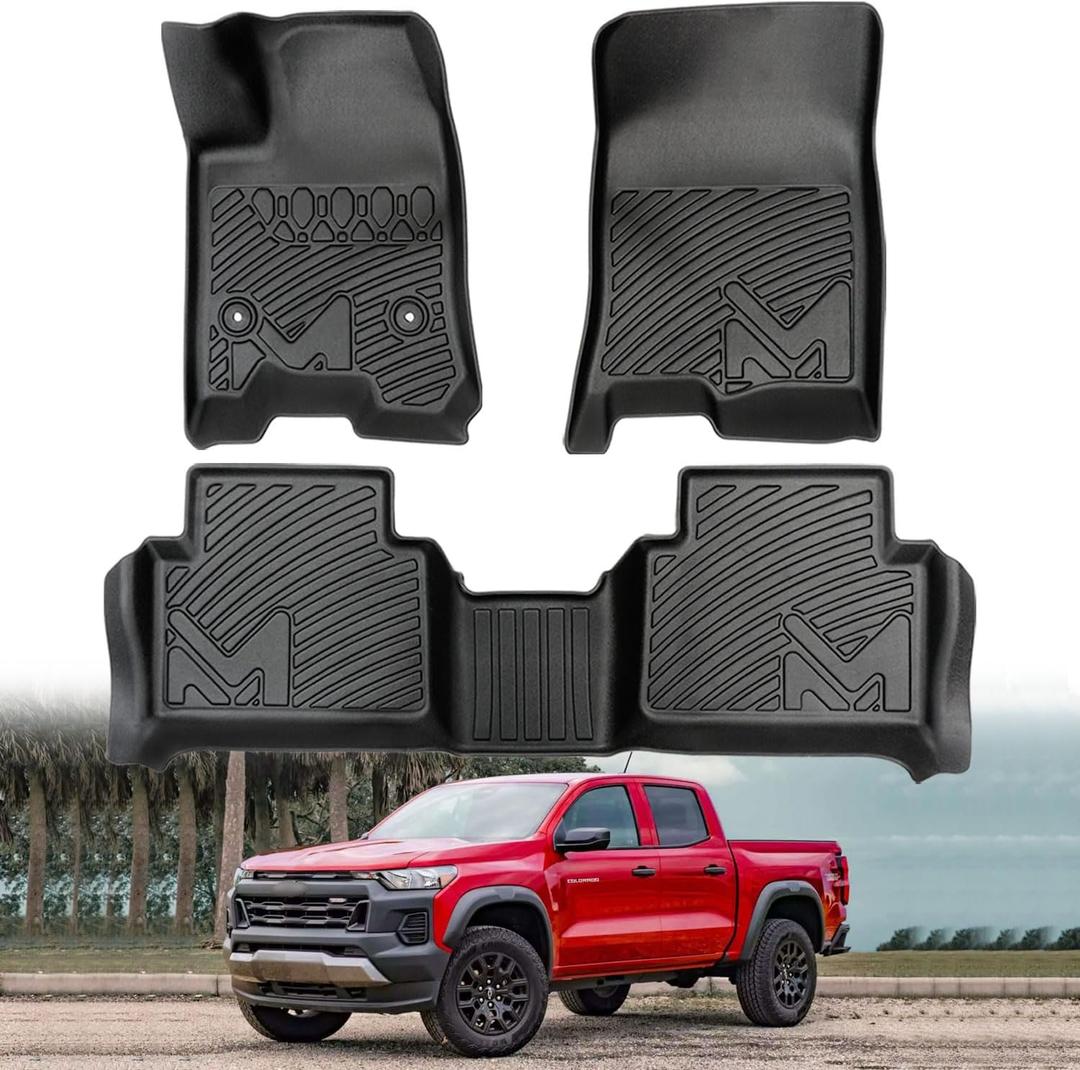 TPE Automotive Floor Mats Custom for 2023-2026 Chevy Colorado & GMC Canyon Crew Cab, All Weather Cover Protection Waterproof Black Floor Liner Front & Rear Row Full Set Car Mats, 3PCS