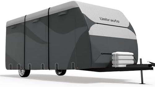 Umbrauto Travel Trailer RV Cover, Waterproof & Ripstop Camper Cover with 4-Layer Sides, Sun and Snow Protection, Extra Windproof Ropes, Fits Toy Hauler, Size 22""-24