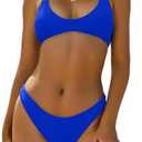 ZAFUL Women's Tie Back Padded High Cut Bralette Bikini Set Two Piece Swimsuit Medium, Royal Blue 