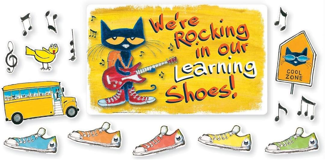 Edupress Pete The Cat Bulletin Board Set, We're Rocking in Our Learning Shoes, 46/PackEP-2383