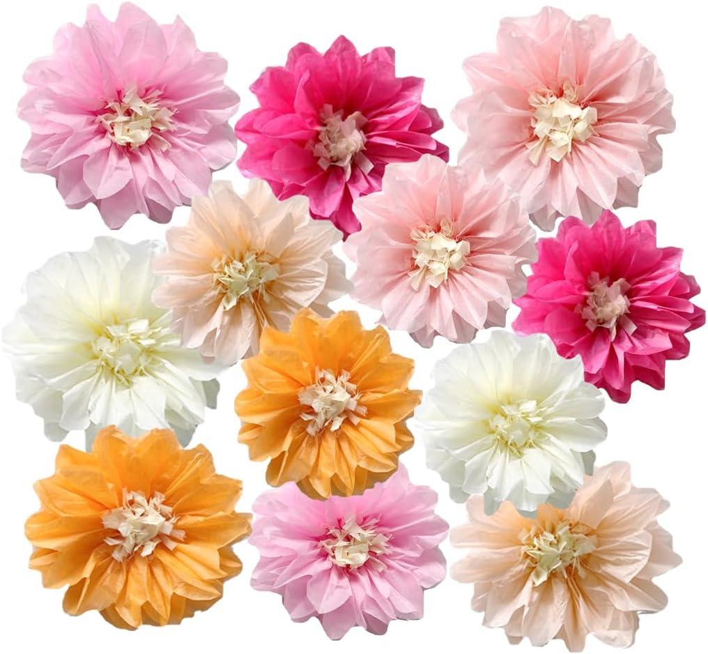 2 x 12pcs 8in10in Paper Flowers Decorations Paper Pom Poms Tissue Paper Flowers | Hanging flowers Wall Backdrop Wedding Party Flower Decorations DIY Art Craft Blooms For Birthday Events Decorations
