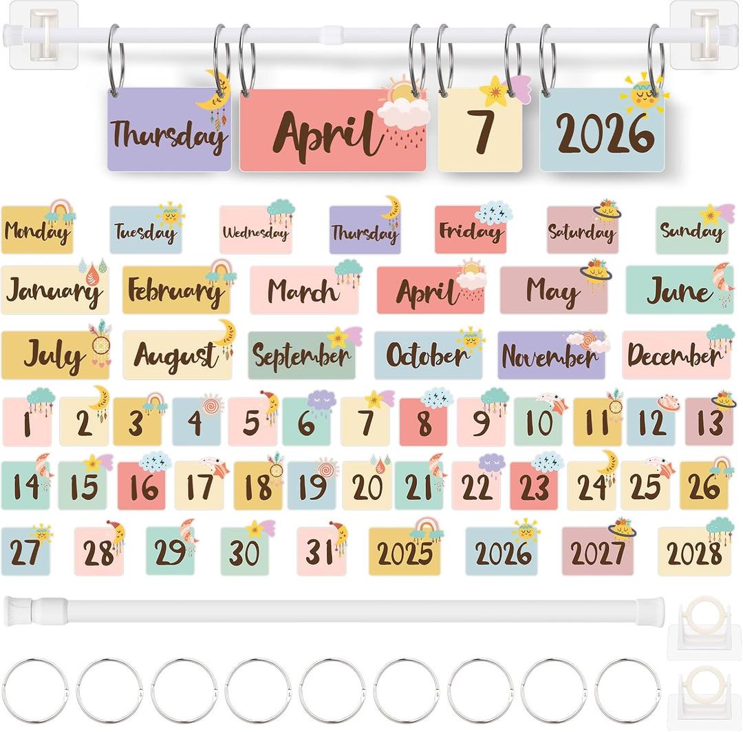 Flip Calendar Bulletin Board Set with Holder Includes 54 Date Cards Back to School Calendar Bulletin Board for Classroom Home Wall Chalkboard Decor(Star and Moon)