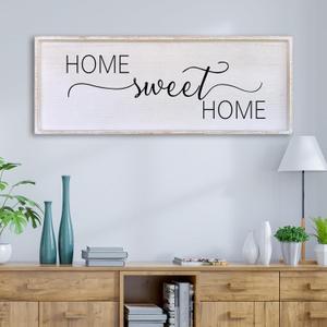 Home Sweet Home Sign Wall Decor 32X12 Master Family Room Above Bed Beautiful Living Room Above Couch Sign Large Rustic Farmhouse Wood Framed Entryway Hanging Wall Art Decoration (White)