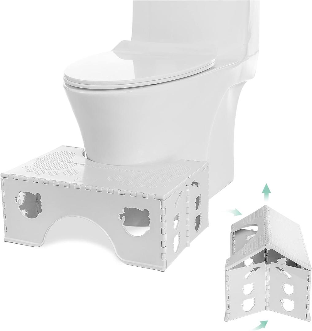 Foldable Toilet Stool, 7inches Healthy Bathroom Squatting Posture Poop Stool with Anti-Slip Feet, A Good Helper to Effective Relief of Constipation, Easy to Storage Toilet Squat Stool.