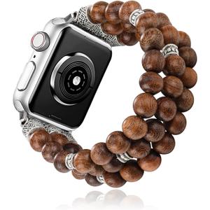 Beaded Bracelet Compatible with Apple Watch Band 38mm 40mm 41mm 42mm 44mm 45mm 46mm 49mm Women Series 11 10 9 8 7 6 5 4 SE 3 Ultra 2 3, Handmade Stretch Boho Strap for iWatch Band Series 3 2 1 (Brown)