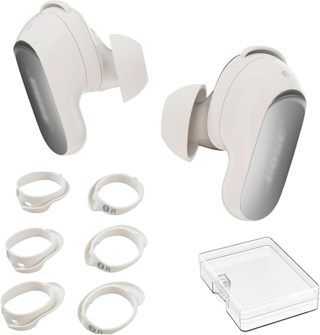 AhaStyle Ear Hooks for Bose QuietComfort Ultra Earbuds 2nd Gen (2025) & QuietComfort Ultra Earbuds (2023)Added Portable Storage Box 3 Pairs S/M/L Silicone Anti-Slip Sport Wingtip Covers Accessories