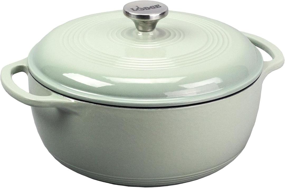 Lodge Essential Enamel Cast Iron Dutch Oven 6 Quarts - Perfect for Bread Baking, Braising, Marinating & Slow Cooking - Features Moisture-Sealing Lid & Dual Handles - Kitchen Essentials - Desert Sage