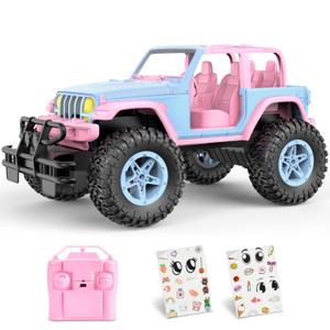 NQD Remote Control Car for Kids 1:16 Scale 80 Min Play 2.4Ghz Off Road RC Trucks with Stickers Toy Car Gift for Girls 3 4 5 6 Year Old, Pink and Blue