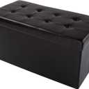 Storage Ottoman - 30-Inch Folding Faux Leather Footrest, Linen Chest, or Bench with Removable Bin for Living Room or Bedroom by Home-Complete (Black)