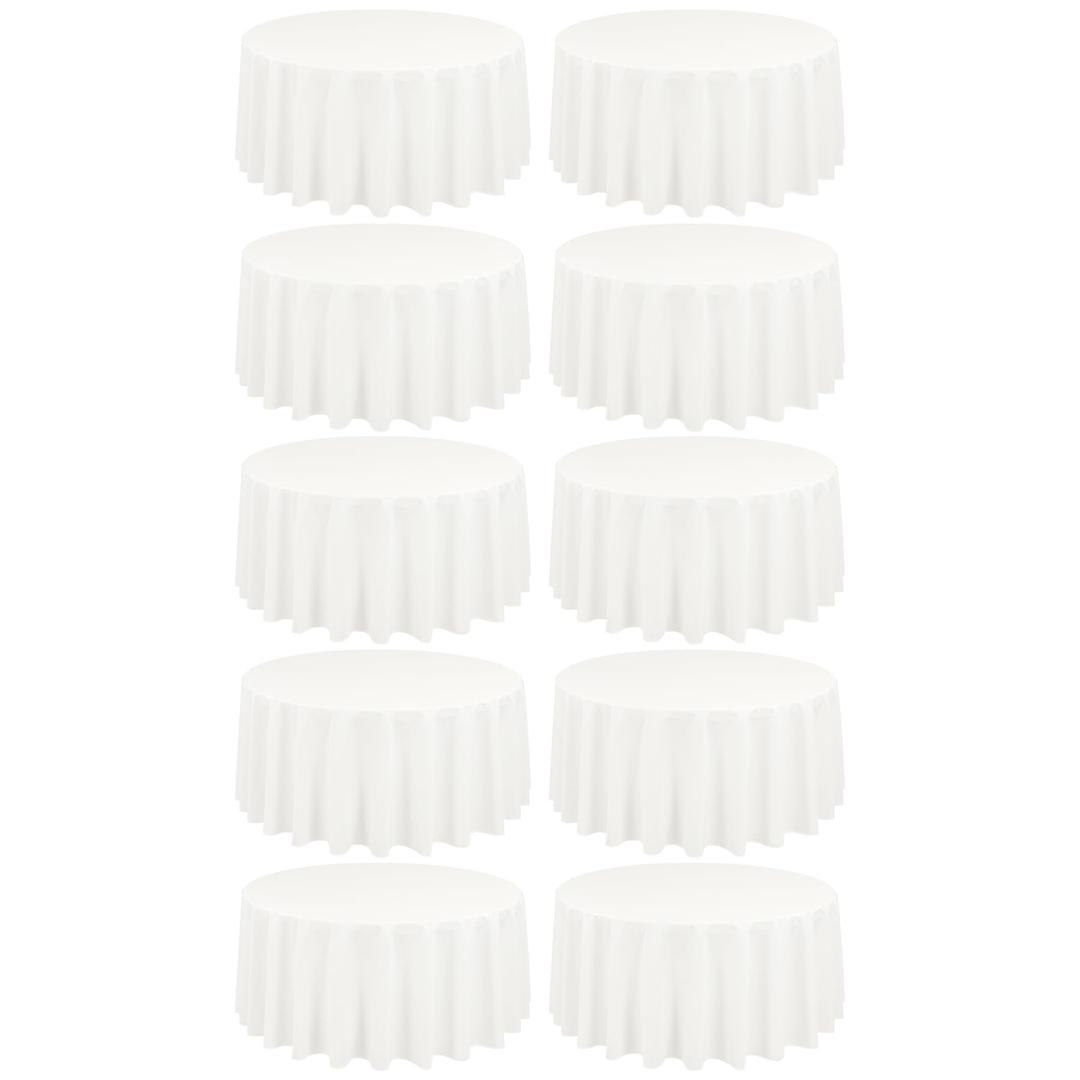 REWOMC 10 Pack Round Tablecloths - 108 Inch, Ivory Polyester Table Cover, Stain and Wrinkle Resistant Washable Fabric, Wedding Banquet Parties