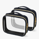 TSA Approved Travel Toiletry Bag,2 Pack Clear Makeup Bags with Handles,Quart Size Clear Cosmetic Bags for Traveling Women,Men,Carry on Airport Airline Compliant Bag,Bla