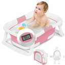 Collapsible Baby Bathtub,Baby Bath Tub with Soft Cushion & Thermometer,Baby Bathtub Newborn to Toddler 0-36 Months,Portable Travel Baby Tub (Dark Pink)