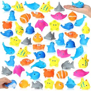 Poen 100 Pcs Rubber Bath Toys Bulk Cute Sea Animals Bathtub Toys Floating Ocean Squeaky Animals for Birthday Party Supplies Summer Pool Favors Baby Shower Classroom Carnival Prizes, 10 Styles